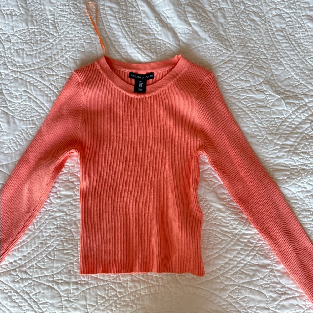 H&M Coral Ribbed Knit Top